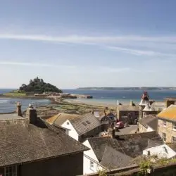 dovemeadows-marazion-2-full Rooftop view over Marazion from Back Lane showing St Michael's Mount and the Town Hall